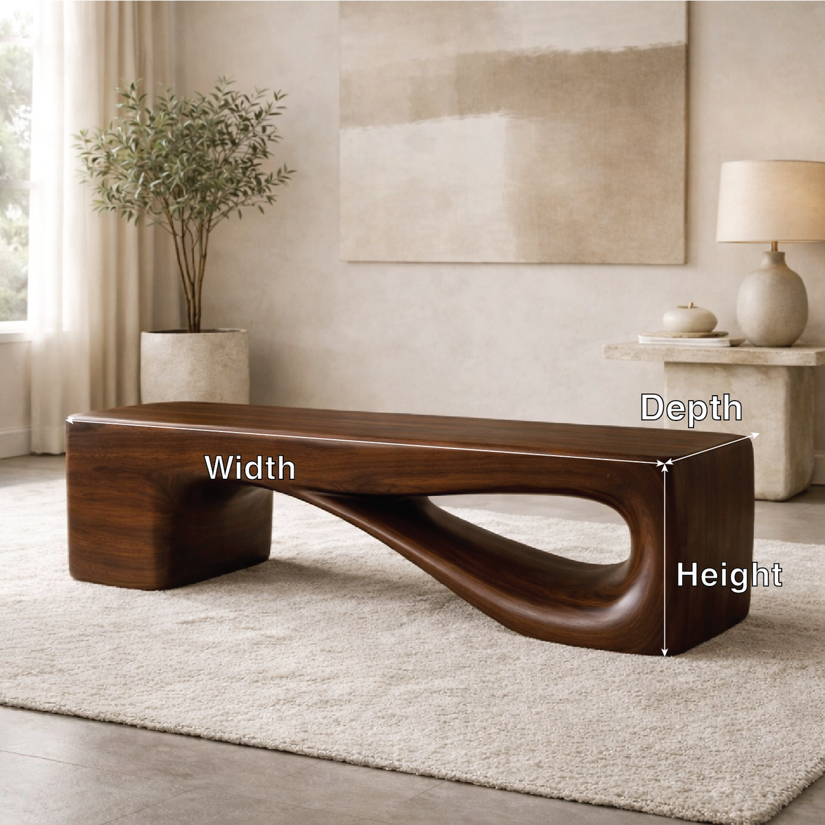 Modern Sculptural Wooden Entryway Bench, Curved Hallway Seating for Luxury Homes - view 6 of 7