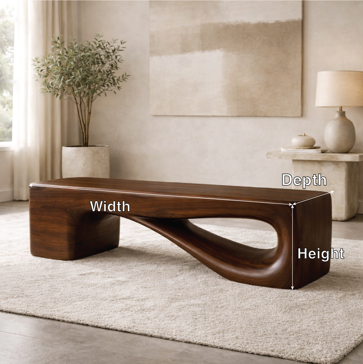 Modern Sculptural Wooden Entryway Bench, Curved Hallway Seating for Luxury Homes - view 6 of 7