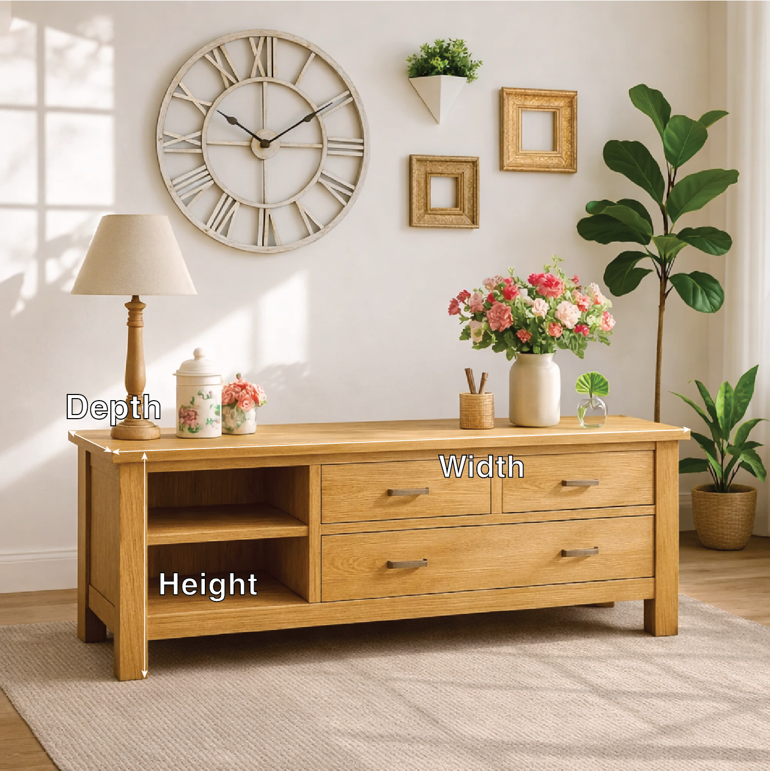 Solid Wood Console Table with Drawers, Farmhouse Wood Media Cabinet with Storage - view 2 of 7