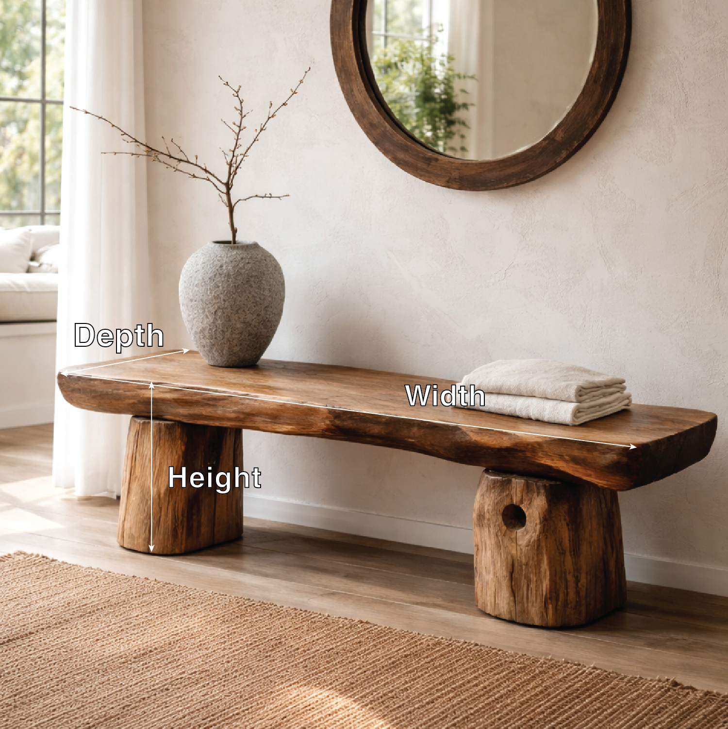Live Edge Solid Wood Bench, Rustic Natural Edge Entryway Seating - view 2 of 7