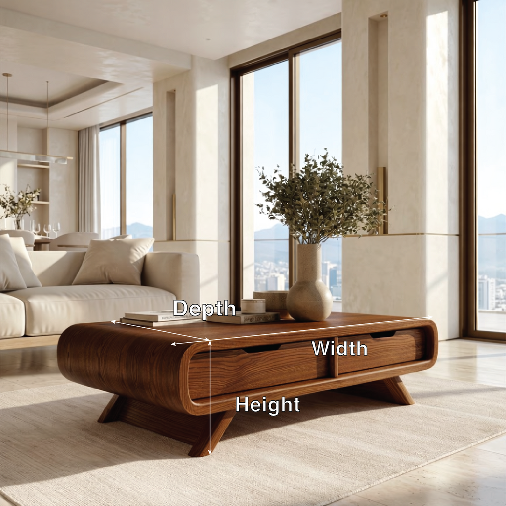 Modern Storage Coffee Table with Drawers, Minimalist Rounded Living Room Centerpiece - view 6 of 7