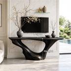 Solid Wood Console Table with Sculpted Curved Base, Modern Minimalist Design - view 6 of 7