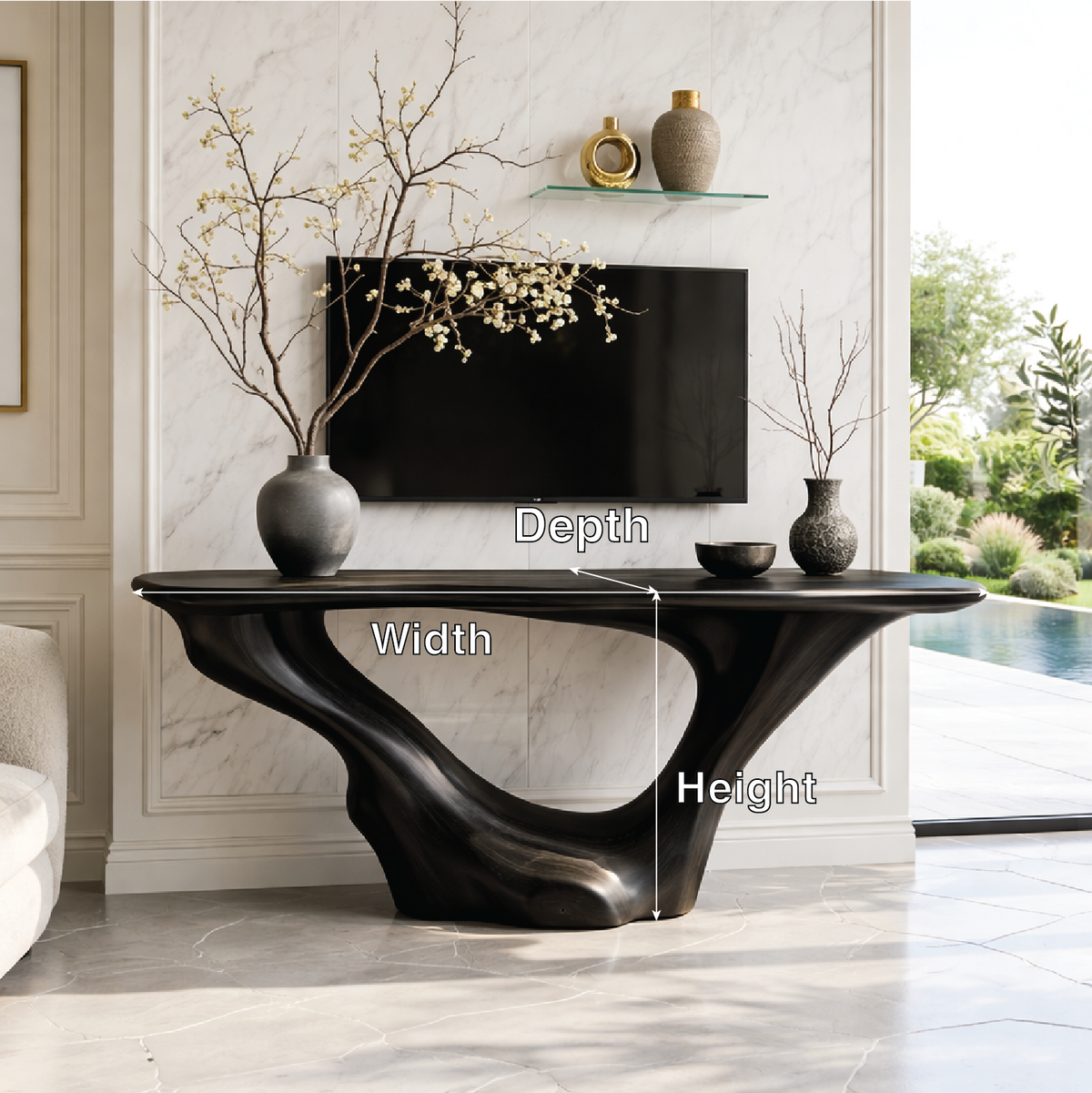 Solid Wood Console Table with Sculpted Curved Base, Modern Minimalist Design - view 6 of 7