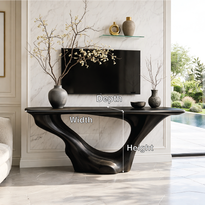 Solid Wood Console Table with Sculpted Curved Base, Modern Minimalist Design - view 6 of 7