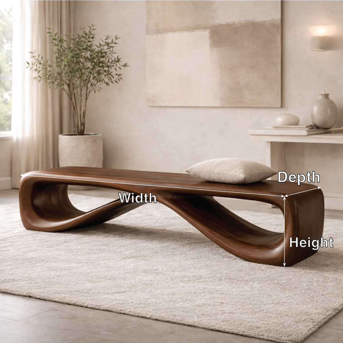 Contemporary Sculptural Entryway Bench, Curved Hallway Seating for Luxury Interiors - view 5 of 7