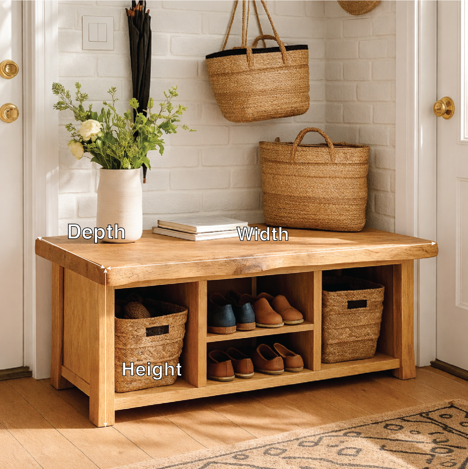 Solid Wood Entryway Bench with Storage Cubbies and Shoe Organizer Shelf - view 4 of 7