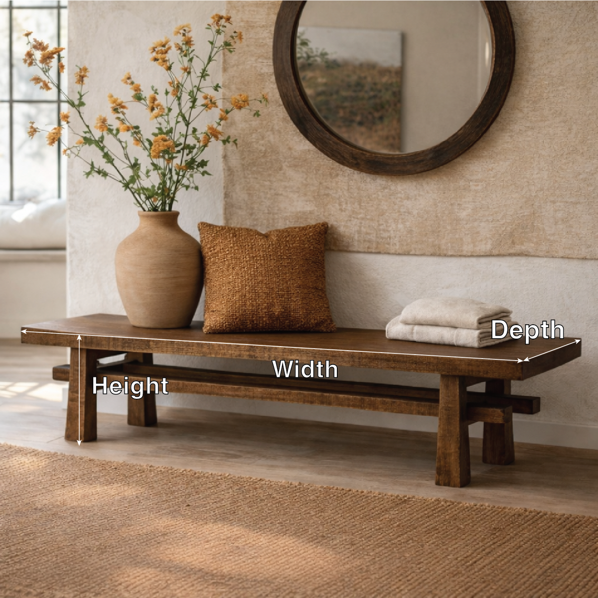 Rustic Solid Wood Entryway Bench, Farmhouse Hallway Seating - view 2 of 7