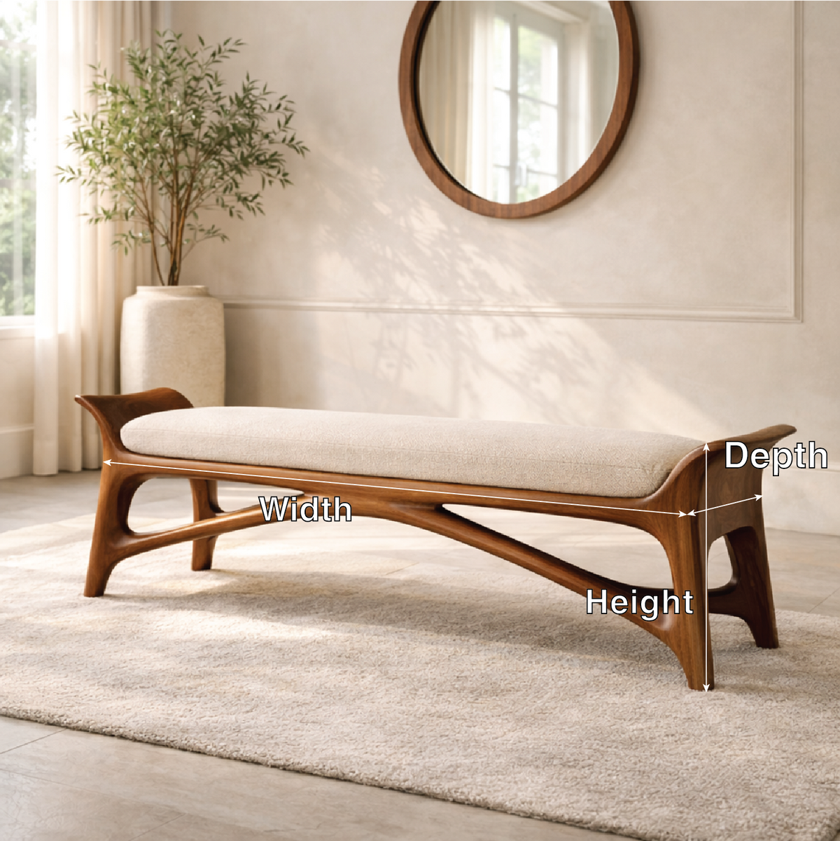 Modern Upholstered Entryway Bench, Luxury Sculptural Hallway Seat with Curved Frame - view 5 of 7