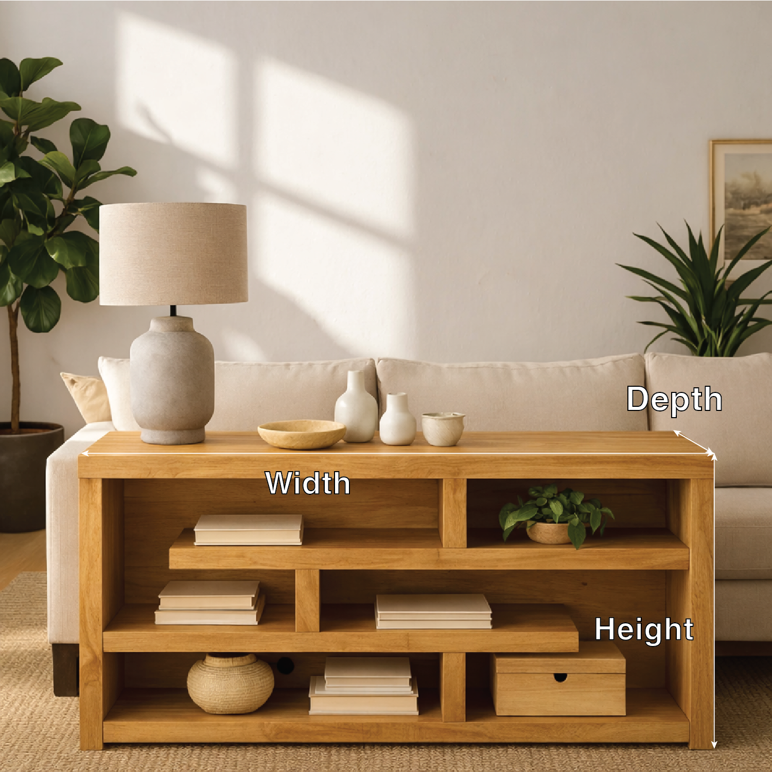 Modern Wood Console Table, Mid Century Media Console Cabinet with Open Storage Shelves - view 2 of 7