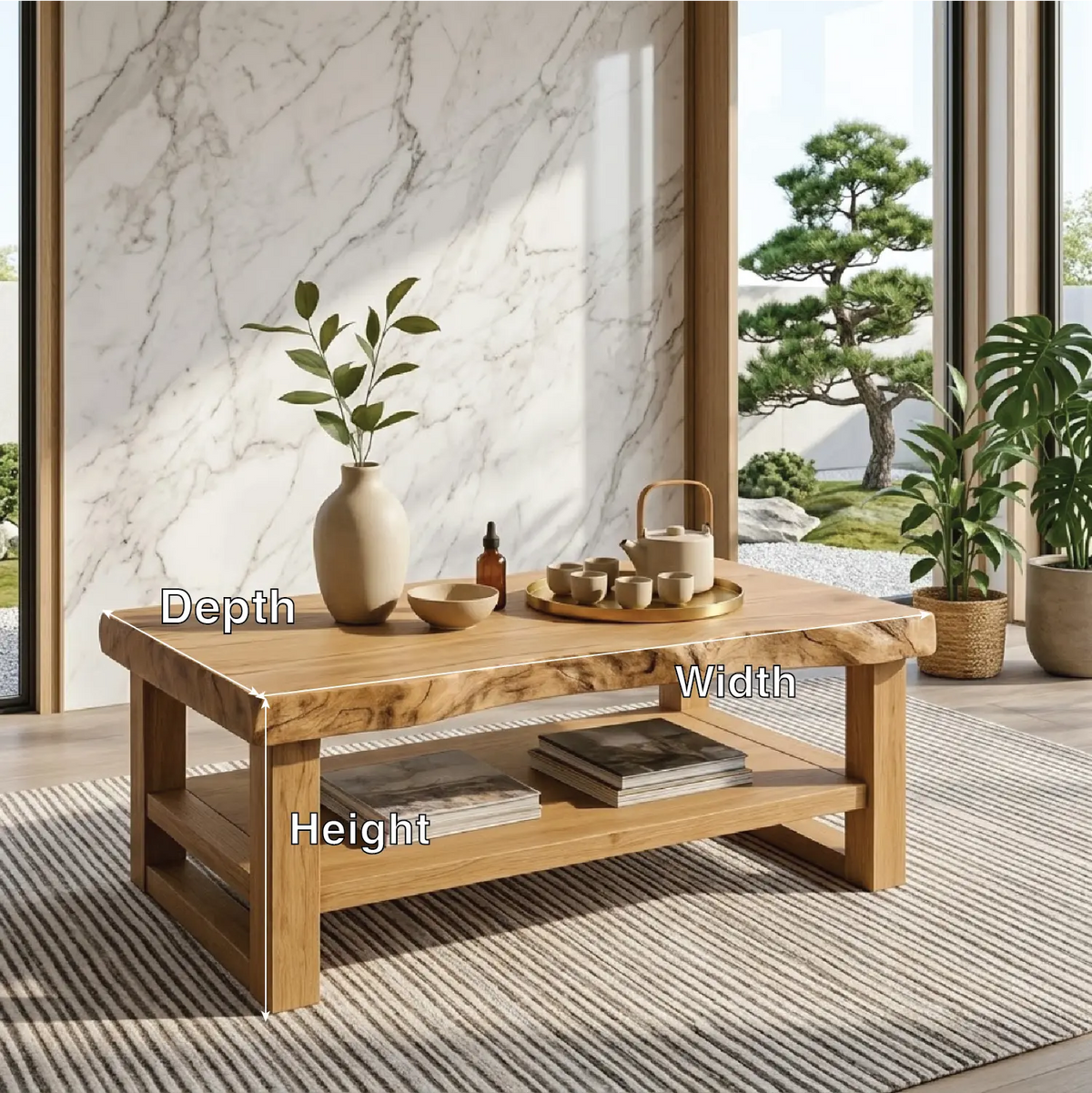 Rustic Solid Wood Coffee Table with Natural Finish and Lower Storage - view 7 of 7