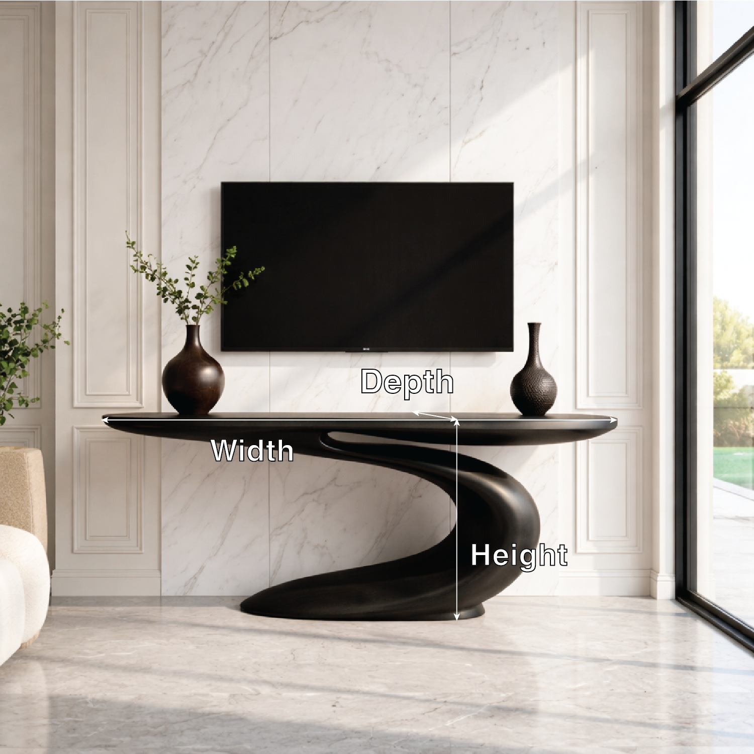 Solid Wood Console Table with Sculpted Curved Base, Modern Artistic Design - view 5 of 7