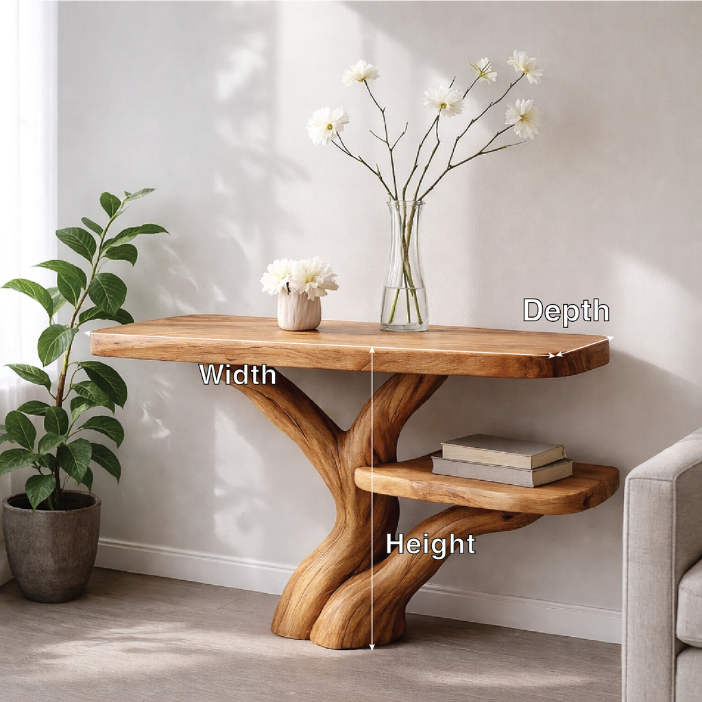 Handcrafted Tree Console Table – Solid Wood Entryway Table with Natural Root Design and Floating Shelf - view 2 of 7