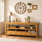 Solid Wood Console Table with Drawers, Rustic Oak Media Console Table with Open Shelves - view 2 of 6