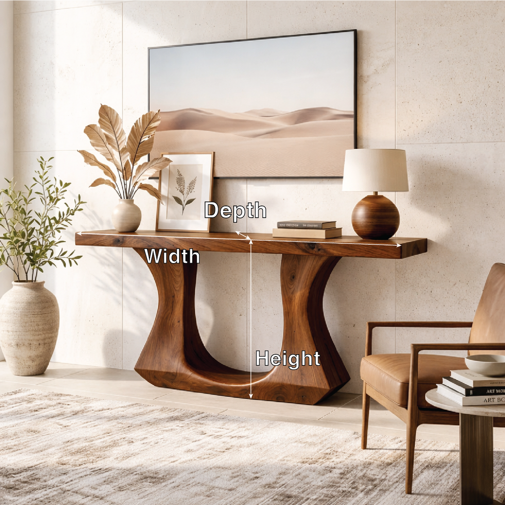 Solid Wood Console Table with Sculptural Curved Base, Modern Art Design - view 5 of 7