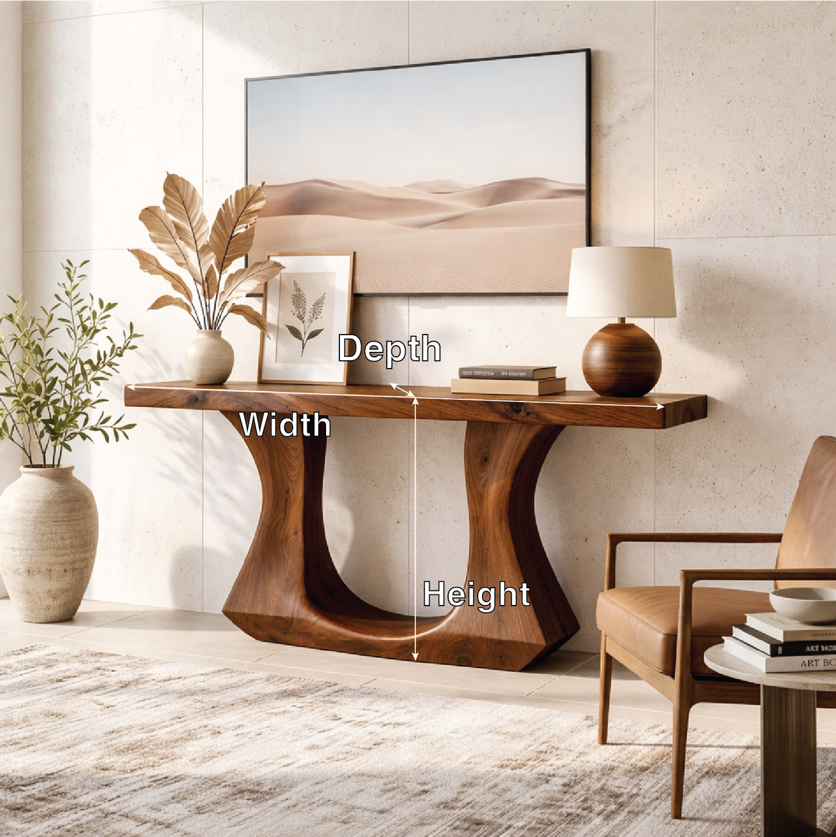 Solid Wood Console Table with Sculptural Curved Base, Modern Art Design - view 5 of 7