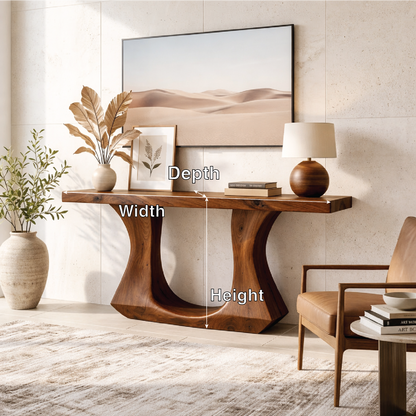 Solid Wood Console Table with Sculptural Curved Base, Modern Art Design - view 5 of 7