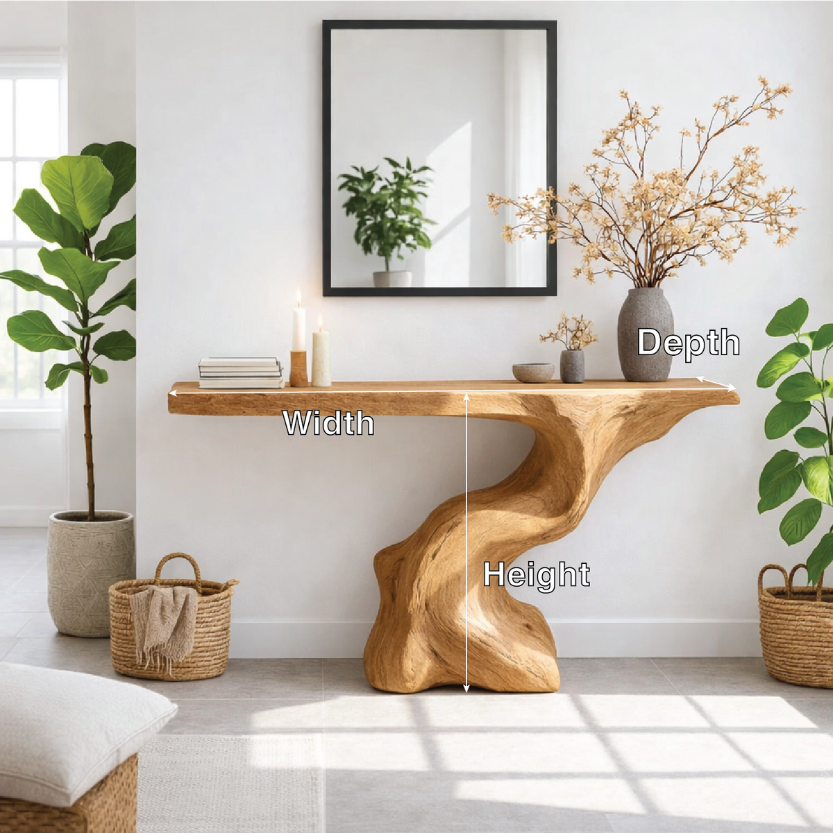 Sculptural Solid Wood Console Table, Organic Modern Entryway Statement - view 2 of 7