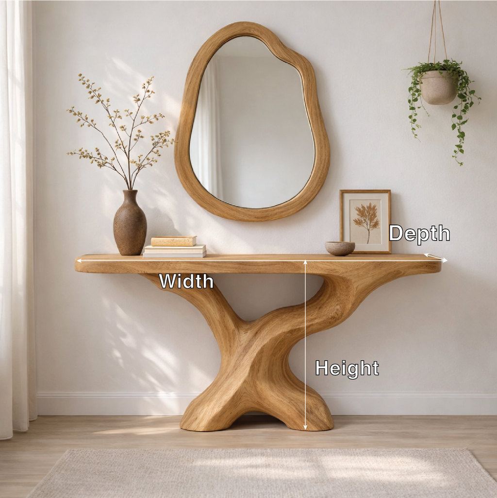 Sculptural Solid Wood Console Table, Organic Tree Base Entryway Table - view 2 of 7