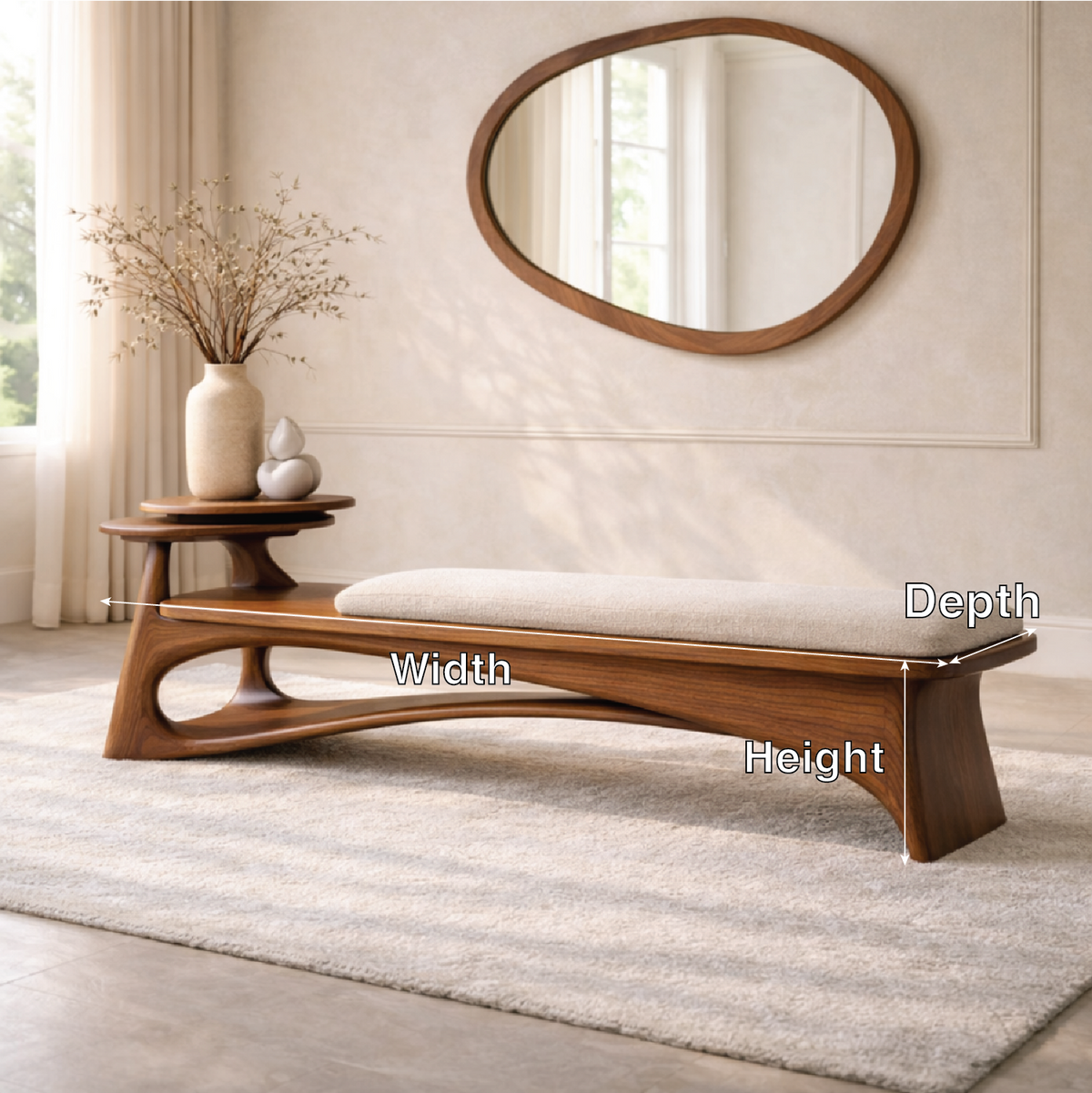 Contemporary Entryway Bench with Side Table Curved Hallway Seat Minimalist Furniture - view 6 of 7