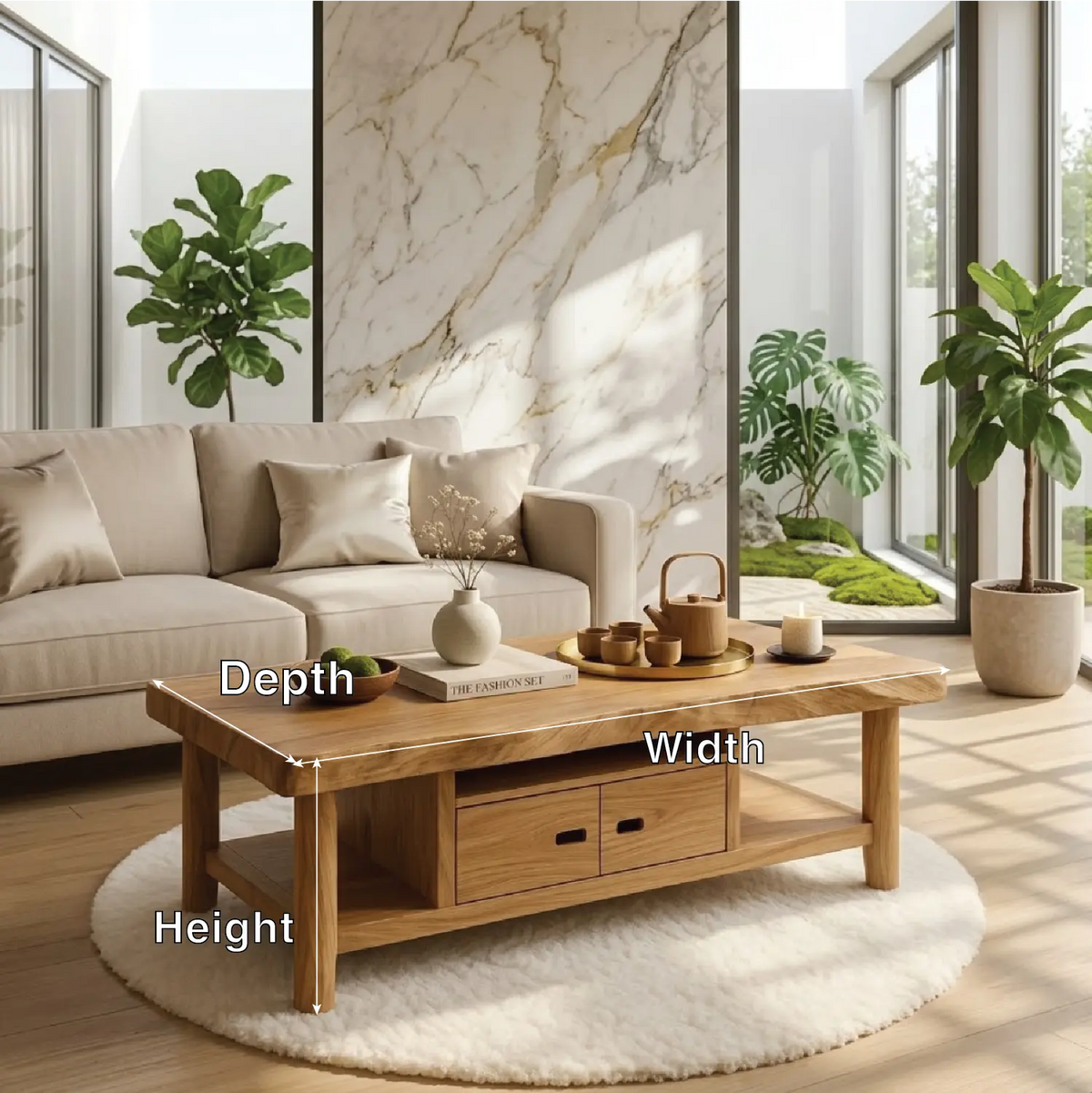 Solid Wood Coffee Table with Storage Shelf and Drawers for Living Room Decor - view 7 of 7