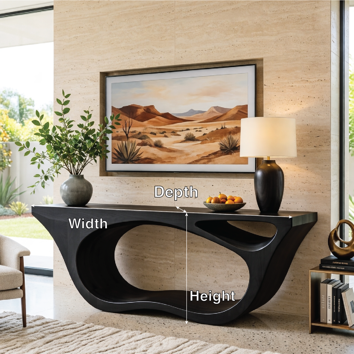 Solid Wood Console Table with Sculpted Open Base, Modern Organic Design - view 6 of 7