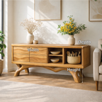 Modern Solid Wood Sideboard Cabinet, Oak Buffet Storage Console with Shelves and Drawers - view 2 of 7
