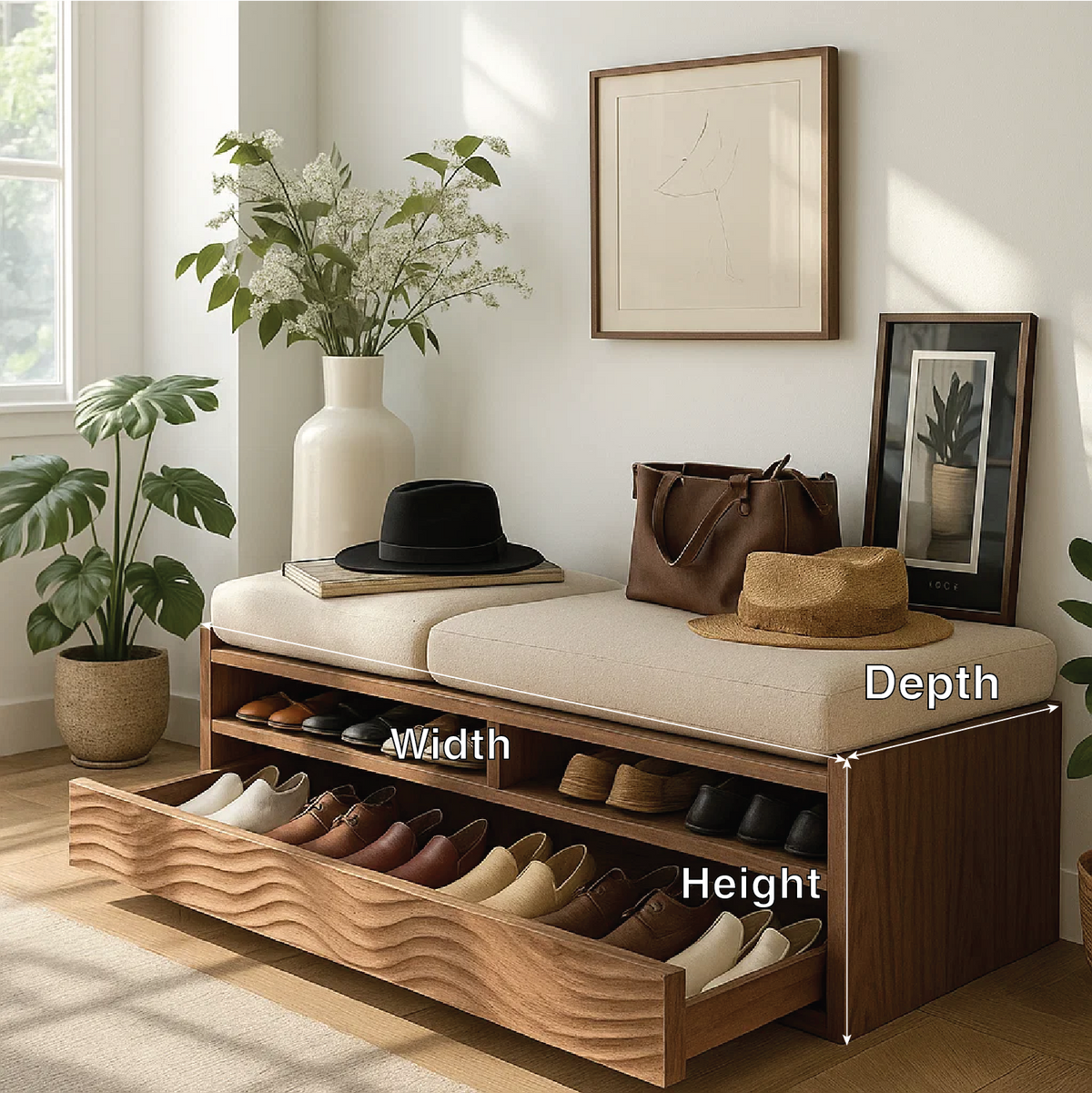 Solid Wood Entryway Bench with Storage Cubbies, Rustic Hallway Organizer Seat - view 2 of 7