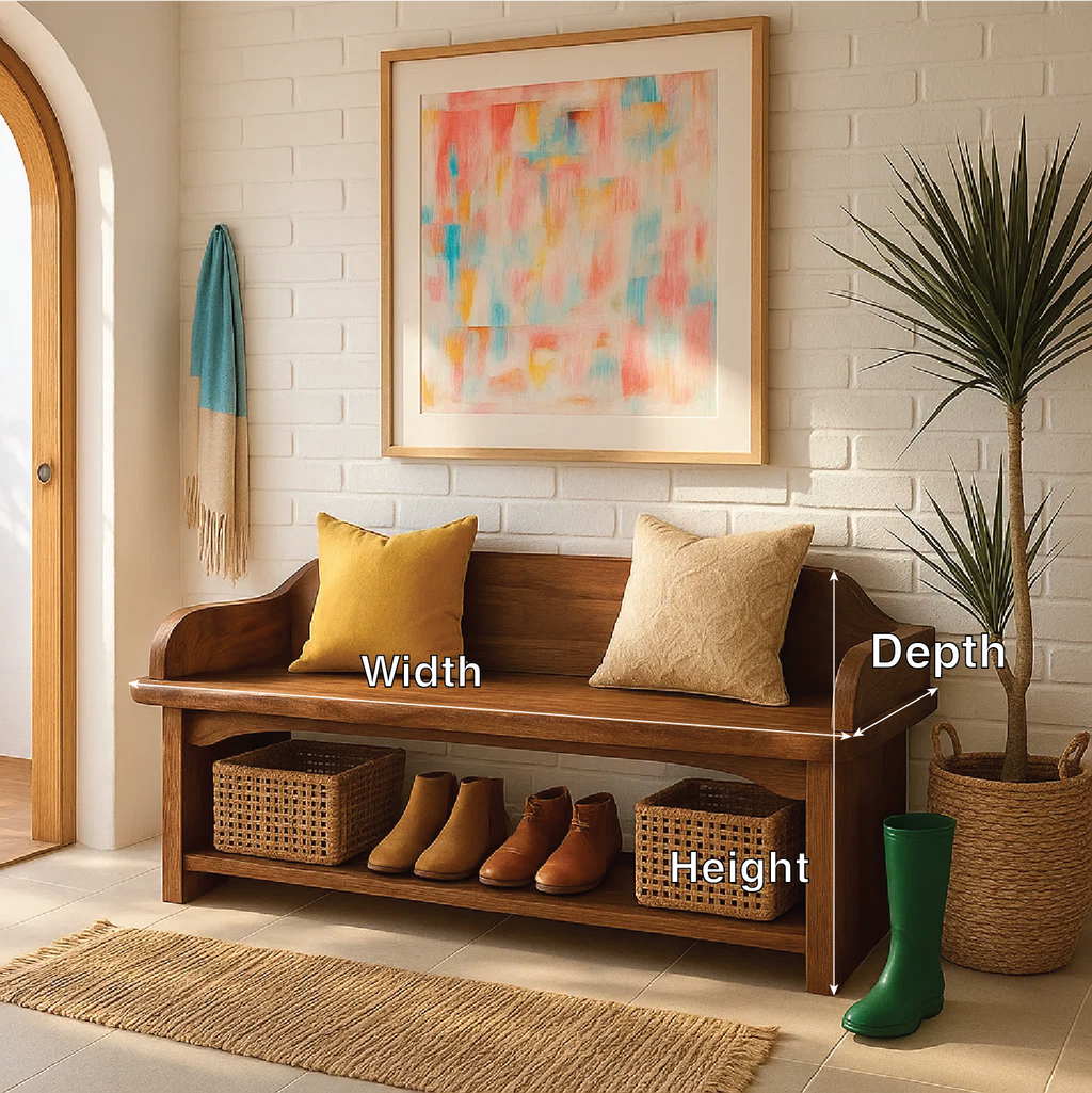 Solid Wood Entryway Bench with Armrests and Shoe Shelf Storage - view 4 of 7