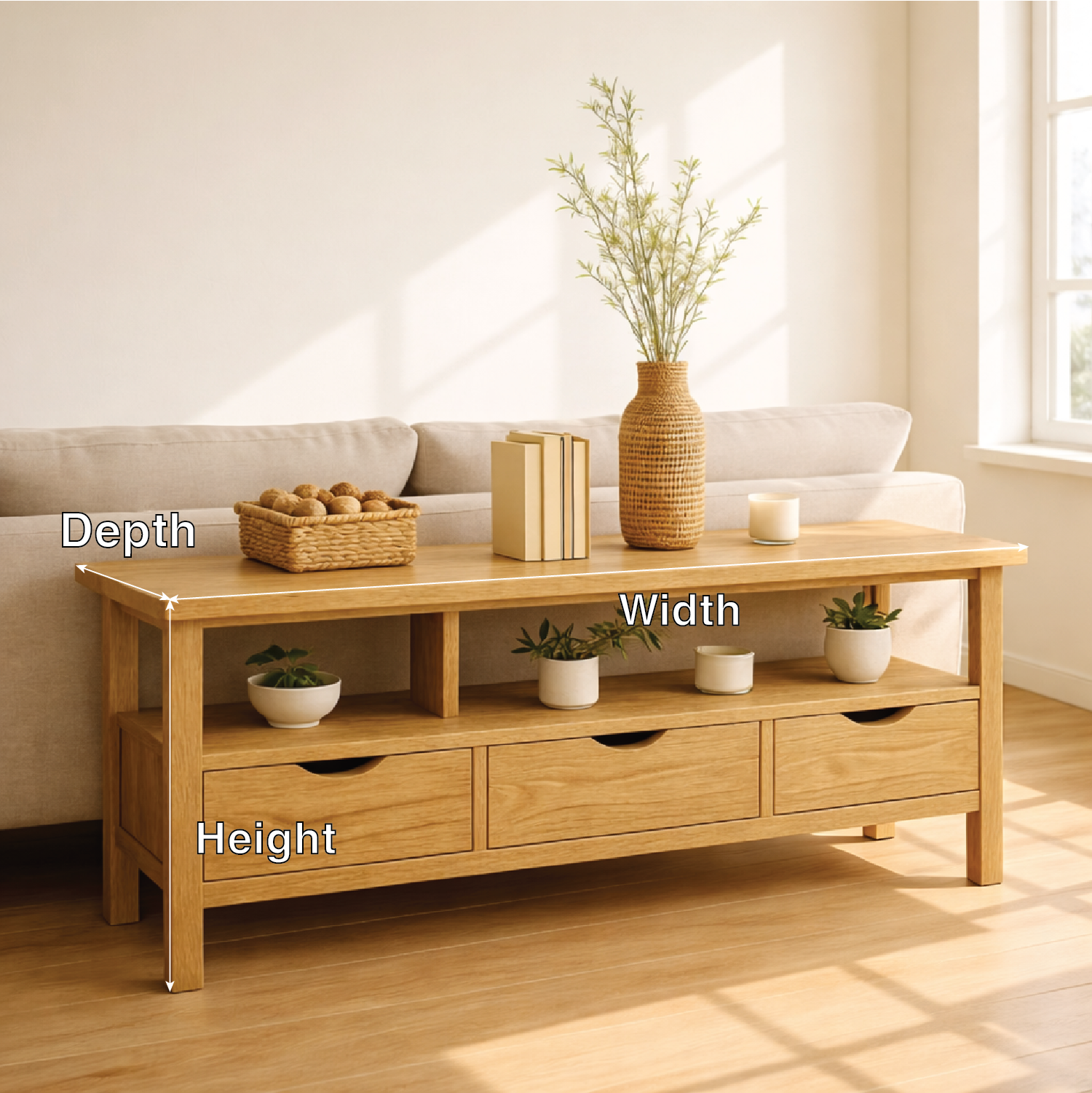 Solid Wood Console Table with Drawers and Shelf, Modern Entryway Sofa Table Wood Storage Cabinet - view 2 of 7