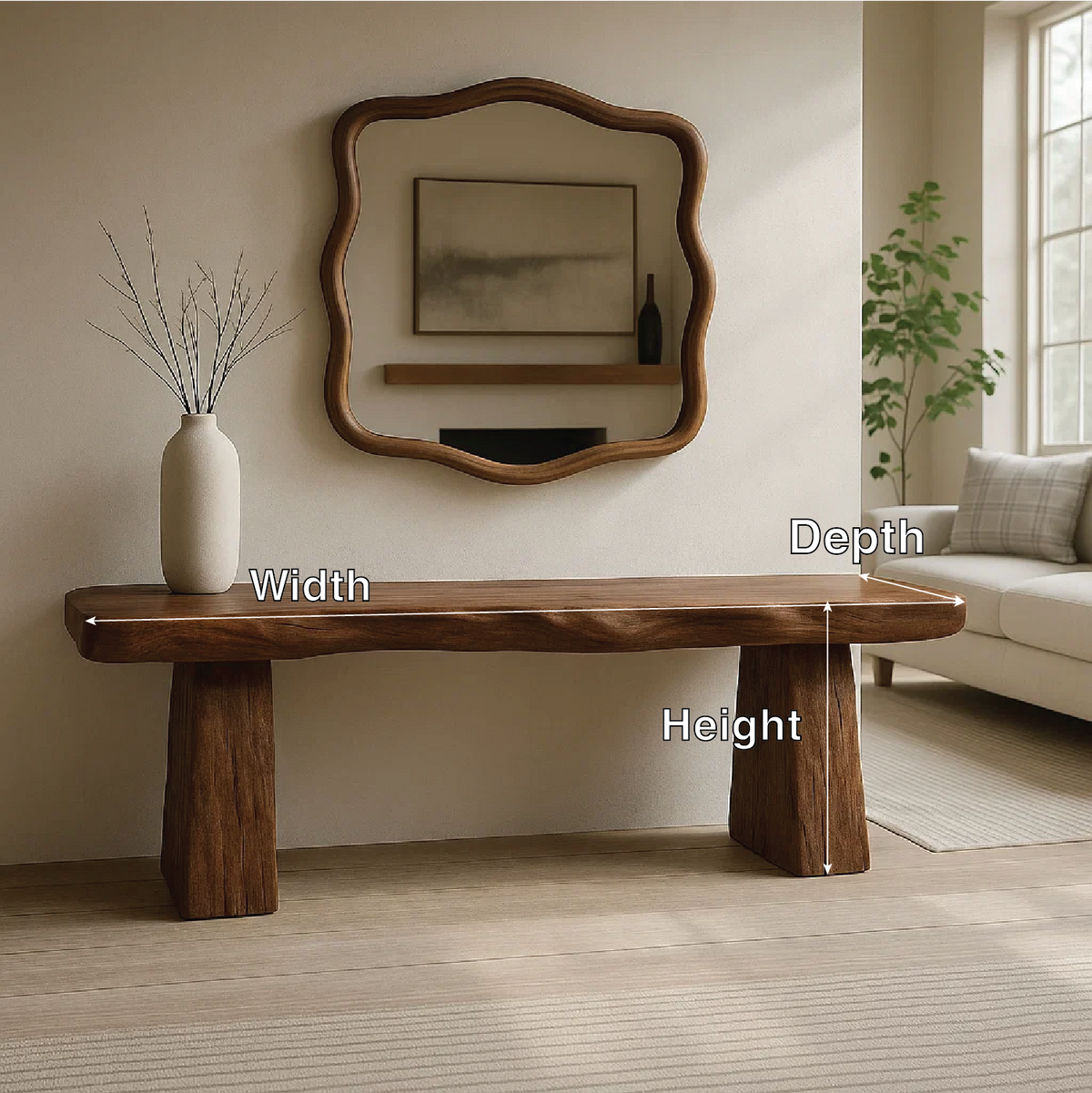 Solid Wood Entryway Bench with Sculpted Base, Handmade Rustic Hallway Seat - view 4 of 7