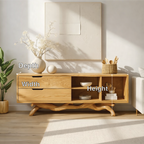 Modern Solid Wood Sideboard with Sculptural Base, Mid Century Storage Cabinet - view 2 of 8