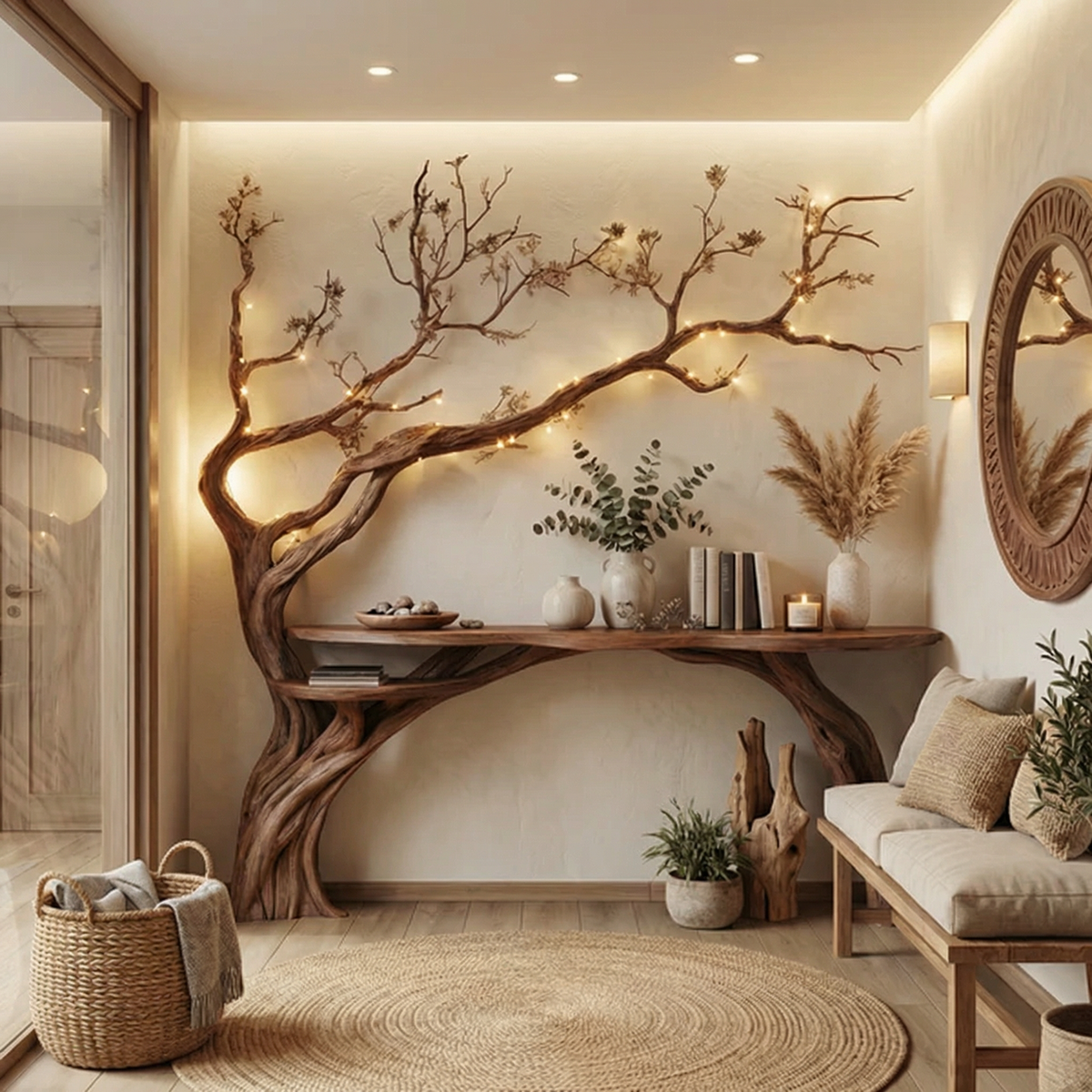 Natural Solid Wood Tree Bookshelf  Rustic Side Table Farmhouse - view 5 of 6