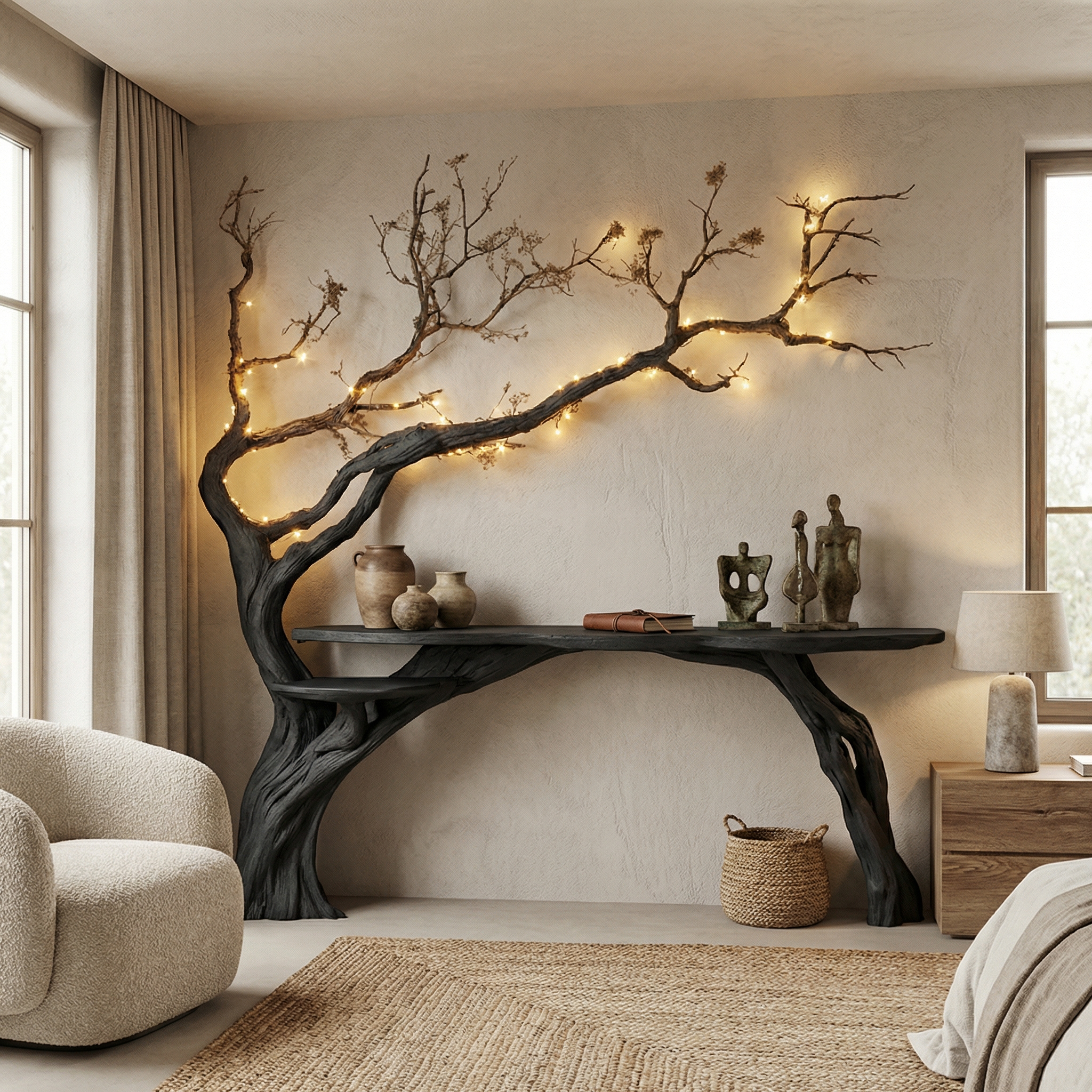 Natural Solid Wood Tree Bookshelf  Rustic Side Table Farmhouse - view 2 of 6