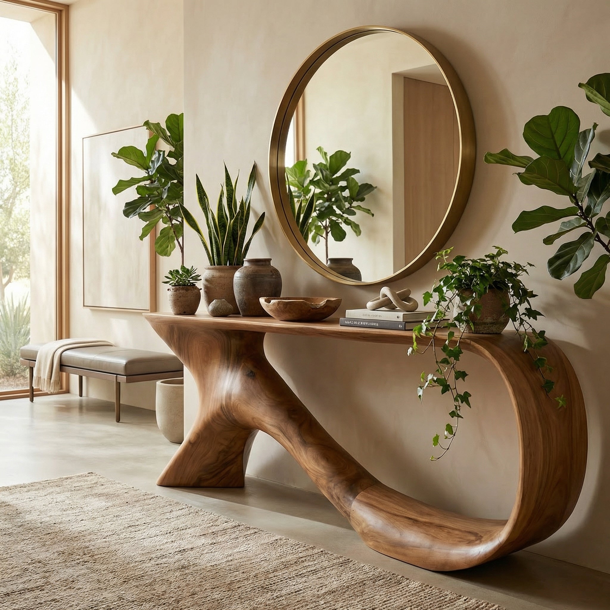 Mid Century Curved Console Table Modern Hallway Living Room - view 5 of 6