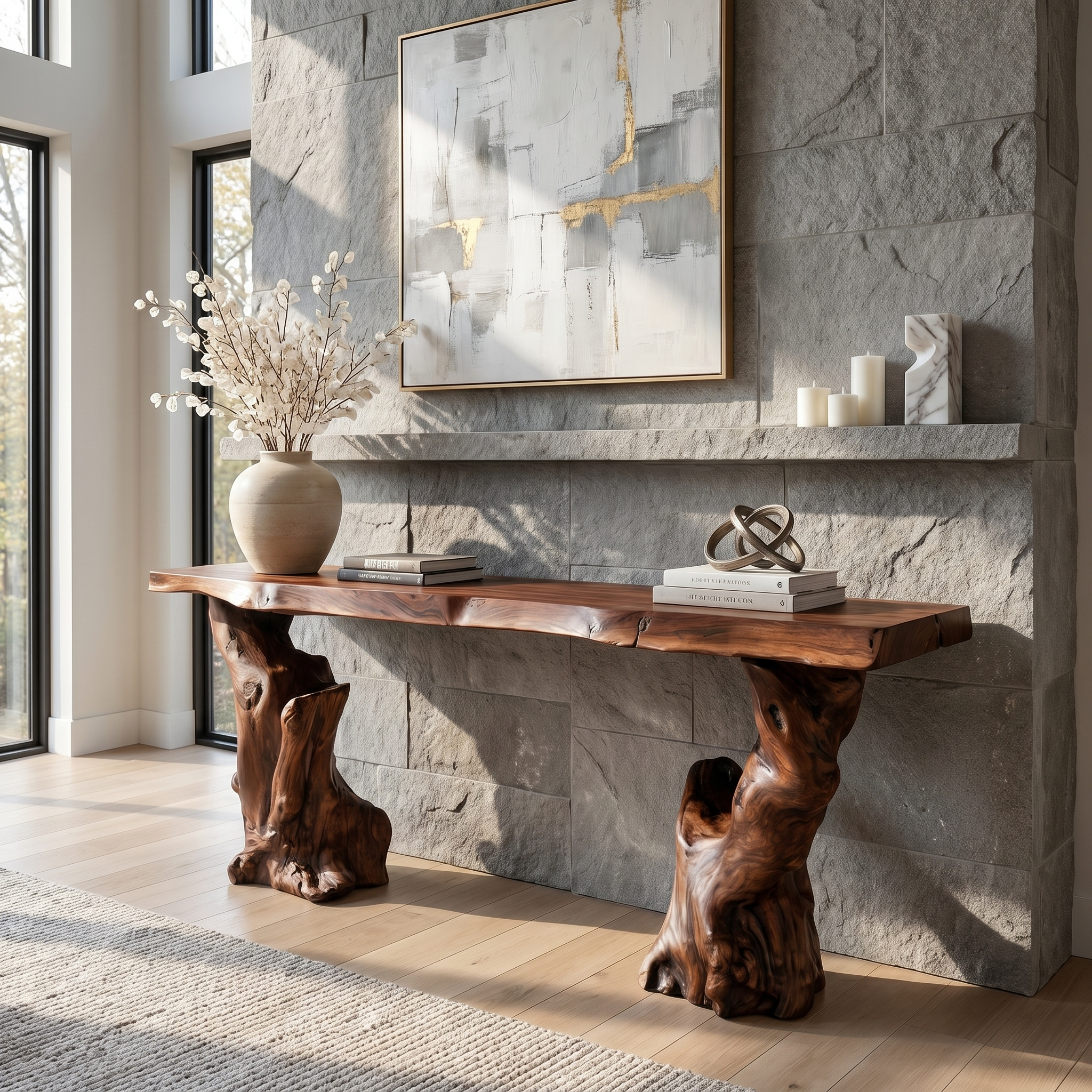 Mid Century Console Table Sculptural Wave Base Studio Apartment - view 7 of 8