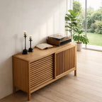 Modern Console Table with Sliding Slatted Doors - view 1 of 7