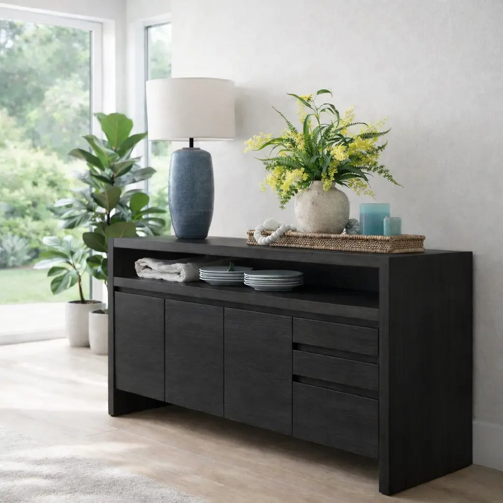 Modern Console Table with Open Shelf & Cabinet Storage - view 4 of 7