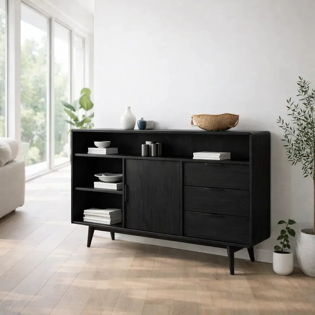 Modern Console Table with Shelves, Drawer & Cabinet - view 4 of 7