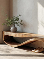 Sculptural Bench With Wave Design For Entryway - view 4 of 8