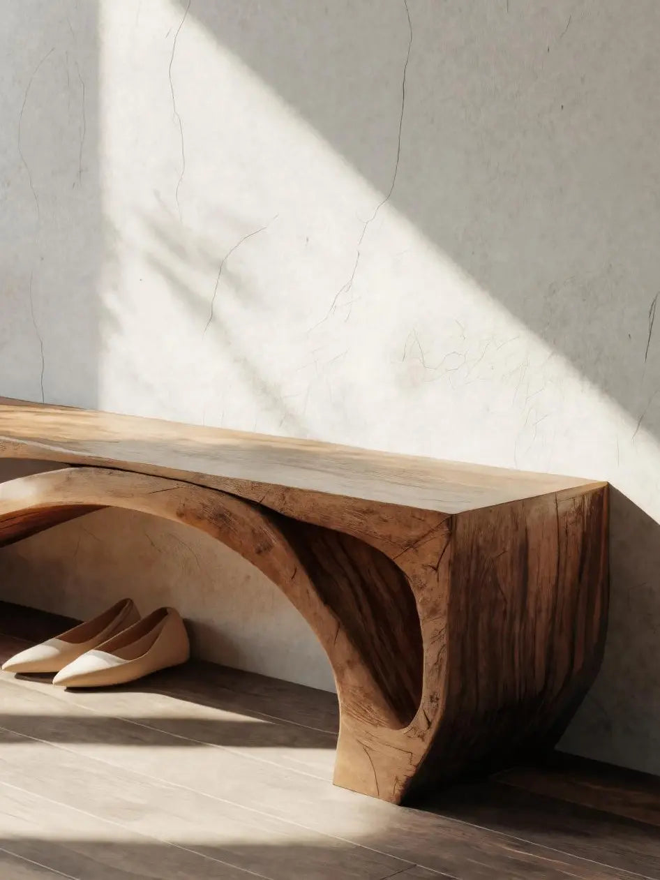 Sculptural Bench With Wave Design For Entryway - view 5 of 8