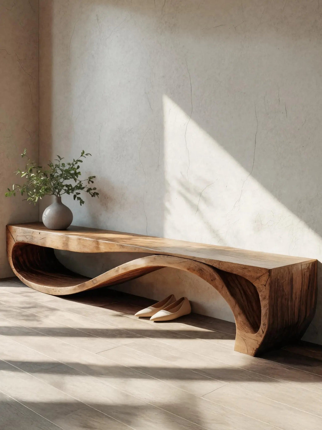 Sculptural Bench With Wave Design For Entryway - view 3 of 8