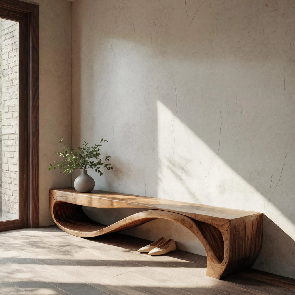 Sculptural Bench With Wave Design For Entryway - view 1 of 8