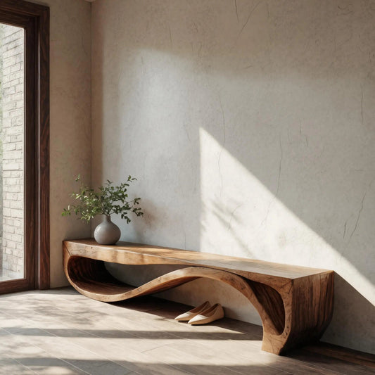 Sculptural Bench With Wave Design For Entryway - view 1 of 8