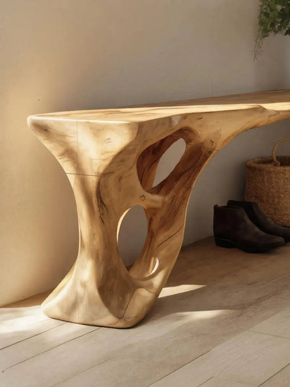 Sculptural Bench With Carved Design For Entryway - view 4 of 8