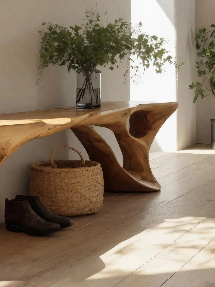 Sculptural Bench With Carved Design For Entryway - view 5 of 8