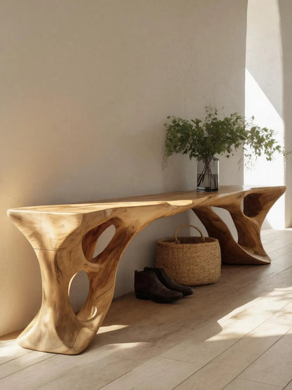 Sculptural Bench With Carved Design For Entryway - view 3 of 8
