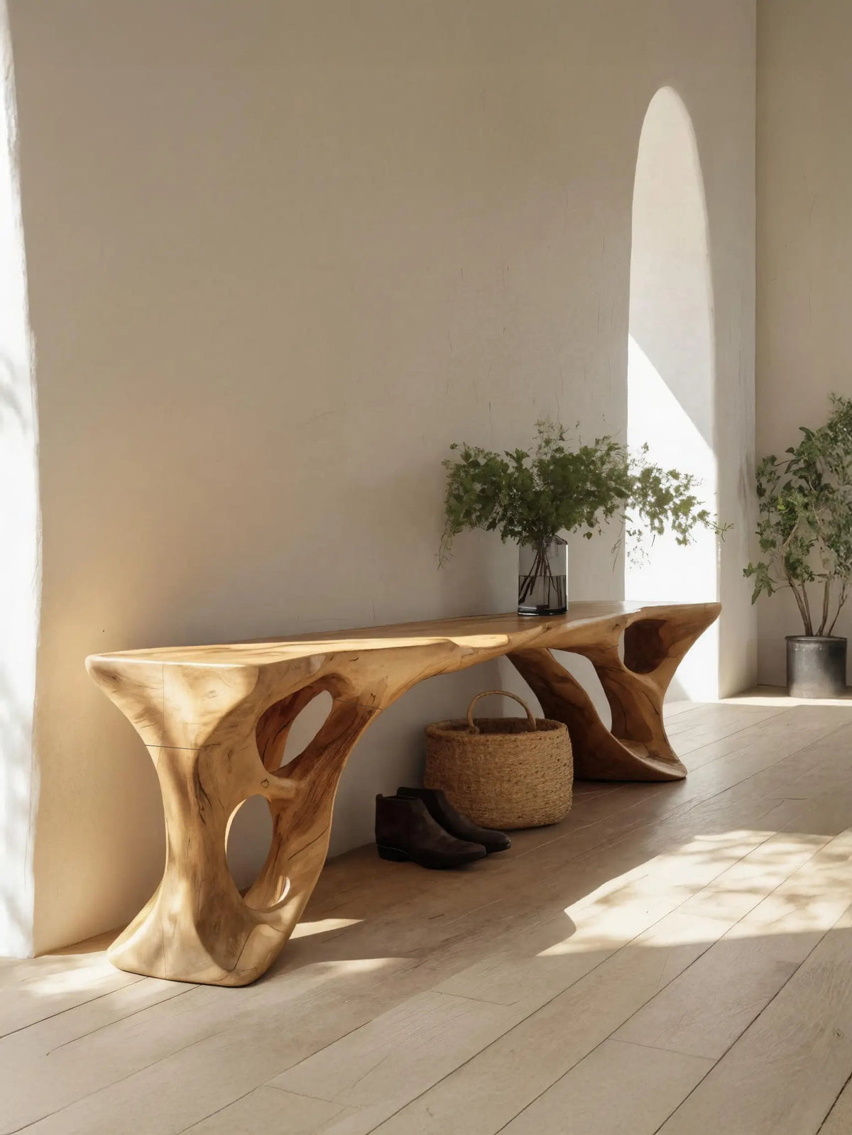 Sculptural Bench With Carved Design For Entryway - view 2 of 8