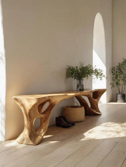 Sculptural Bench With Carved Design For Entryway - view 2 of 8