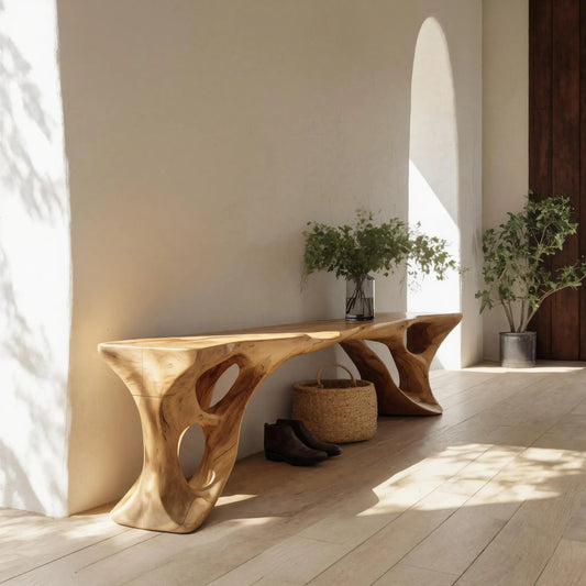 Sculptural Bench With Carved Design For Entryway - view 1 of 8