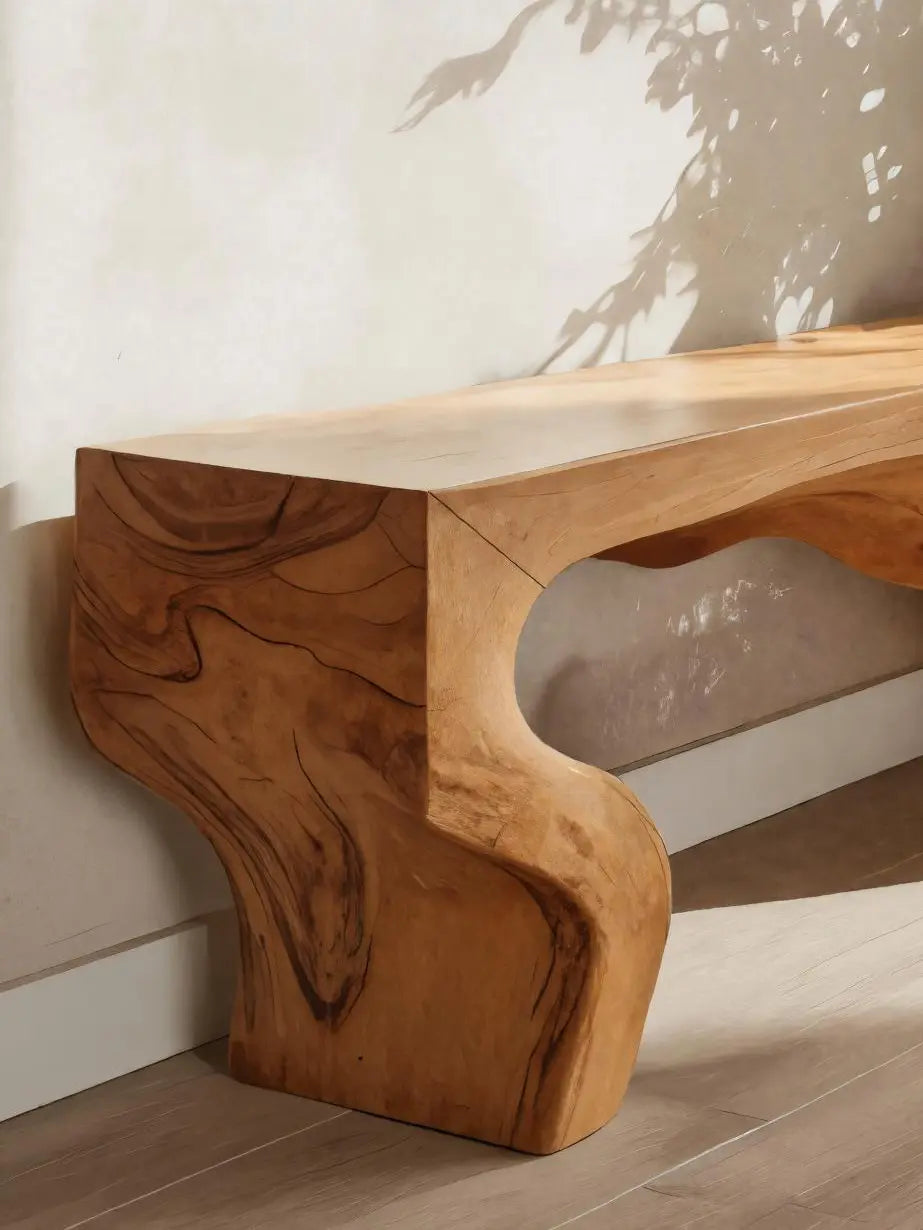 Sculptural Bench With Curved Carved Design For Entryway - view 4 of 8